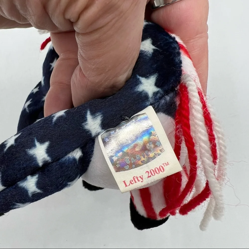 Ty Vintage 2000 Beanie LEFTY the Donkey Patriotic Red, White & Blue Plush